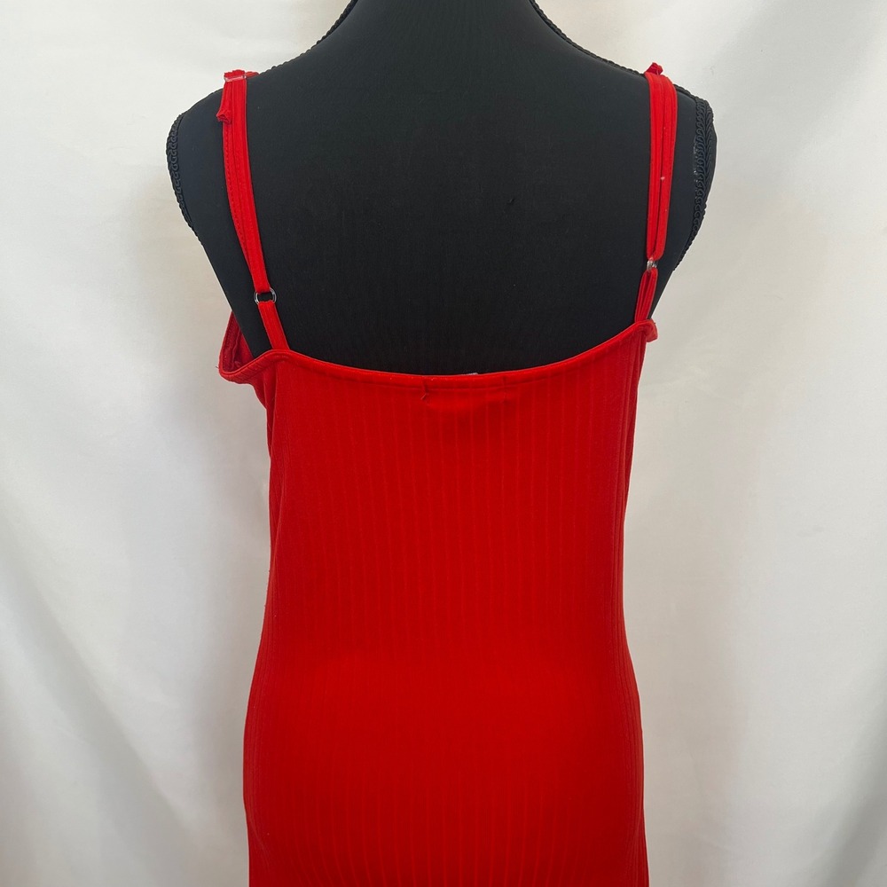 Maxi Dress Red Ribbed Spaghetti Strap Side‎ Slit Size L - Picture 12 of 13